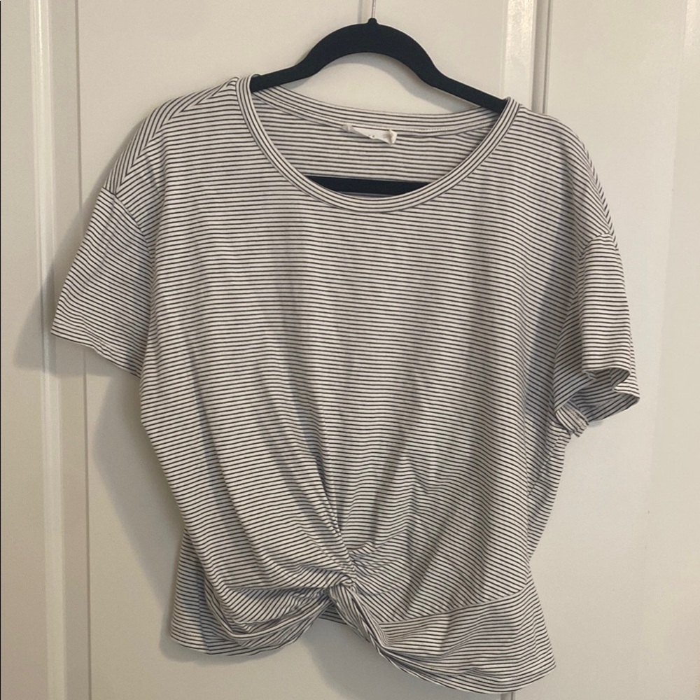 Lush White and Gray Knotted Front Crop Top